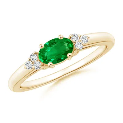 Angara East-west Emerald Solitaire Ring With Diamonds In Gold