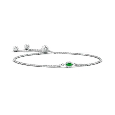 Angara East-west Marquise Emerald Bolo Bracelet With Halo In Metallic