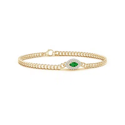 Angara East West Marquise Emerald Double Halo Bracelet In Gold