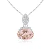 Angara East-west Morganite Pendant With Diamond Bale In Platinum/peachy Pink