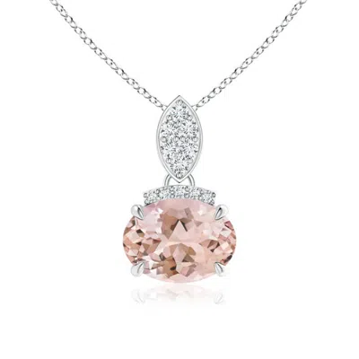 Angara East-west Morganite Pendant With Diamond Bale In Metallic