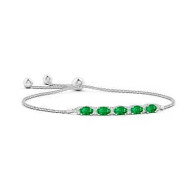 Angara East-west Oval Emerald Bolo Bracelet With Diamonds In Metallic