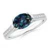 Angara East-west Oval Lab-grown Alexandrite Solitaire Ring With Diamonds In White Gold/bluish Green Changing To Brownish Or Pinkish Purple