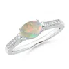 Angara East-west Oval Opal Solitaire Ring With Diamonds In White Gold/milky With High Play Of Colour
