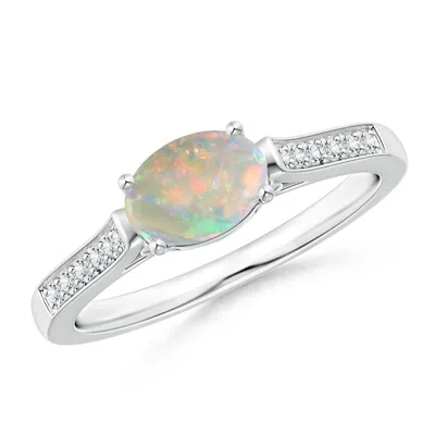 Angara East-west Oval Opal Solitaire Ring With Diamonds In Metallic