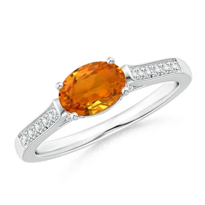 Angara East West Oval Orange Sapphire Solitaire Ring With Diamonds In Metallic