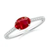 Angara East-west Oval Ruby Cathedral Engagement Ring In White Gold/medium Red