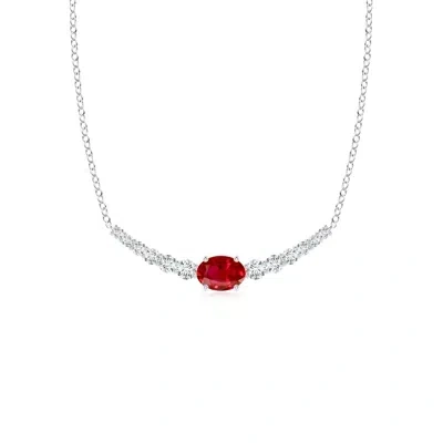 Angara East-west Oval Ruby Curved Bar Necklace With Diamonds In Red
