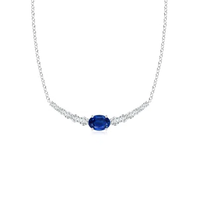 Angara East-west Oval Sapphire Curved Bar Necklace With Diamonds In White