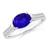 Angara East-west Oval Tanzanite Solitaire Ring With Diamonds In White Gold/deep Rich Violet Blue