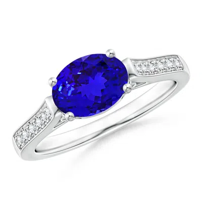 Angara East-west Oval Tanzanite Solitaire Ring With Diamonds In Metallic