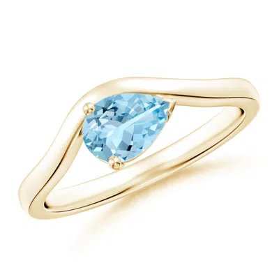 Angara East-west Pear Aquamarine Wave Shank Solitaire Engagement Ring In Blue