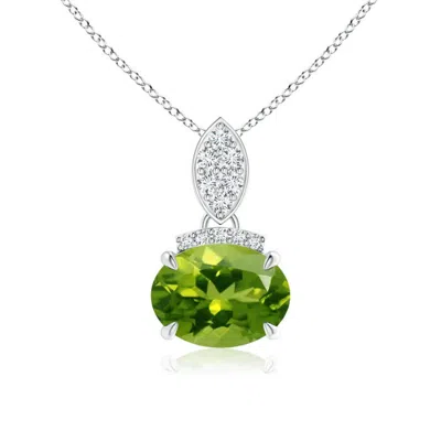 Angara East-west Peridot Pendant With Diamond Bale In Gray