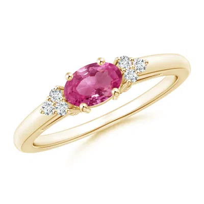 Angara East-west Pink Sapphire Solitaire Ring With Diamonds In Gold