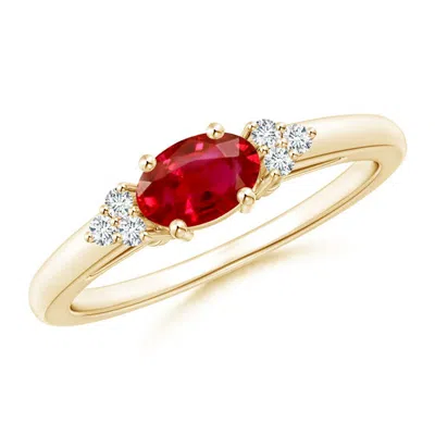 Angara East-west Ruby Solitaire Ring With Diamonds In Gold