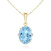 Angara Eight Prong-set Oval Aquamarine Pendant In Yellow Gold/swiss Blue
