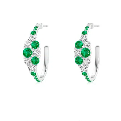 Angara Emerald & Diamond Cluster Asymmetrical Hoop Earrings In Green