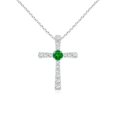 Angara Emerald And Diamond Cross Pendant In Metallic