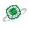 Angara Emerald And Diamond Double Halo Ring In White Gold/rich Medium Green