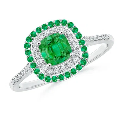 Angara Emerald And Diamond Double Halo Ring In Metallic