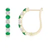 Angara Emerald And Diamond Huggie Hoop Earrings In Yellow Gold/rich Medium Green