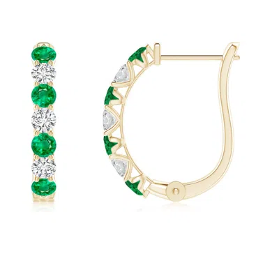Angara Emerald And Diamond Huggie Hoop Earrings In Gold