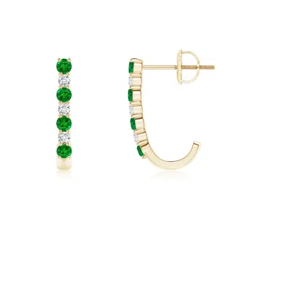 Angara Emerald And Diamond J-hoop Earrings In Gold