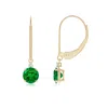 Angara Emerald And Diamond Leverback Drop Earrings In Yellow Gold/rich Green