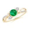 Angara Emerald And Diamond Twisted Vine Engagement Ring In Yellow Gold/rich Medium Green