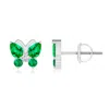 Angara Emerald Butterfly Stud Earrings With Diamond In White Gold/rich Medium Green