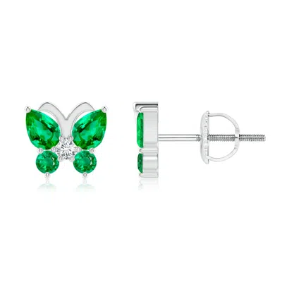 Angara Emerald Butterfly Stud Earrings With Diamond In Metallic