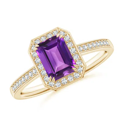 Angara Emerald-cut Amethyst Engagement Ring With Diamond Halo In Gold