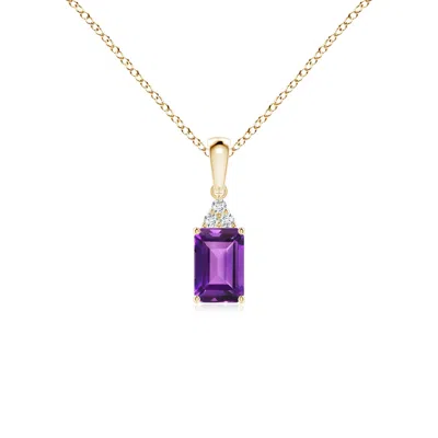 Angara Emerald-cut Amethyst Pendant With Diamond Trio In Gold