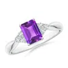 Angara Emerald-cut Amethyst Solitaire Ring With Trio Diamonds In White Gold/medium Dark Purple