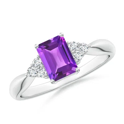 Angara Emerald-cut Amethyst Solitaire Ring With Trio Diamonds In Purple