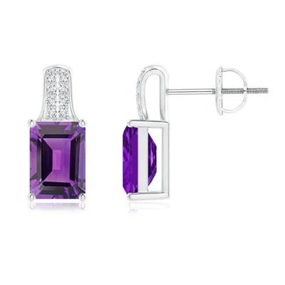 Angara Emerald-cut Amethyst Studs With Diamond Accents In Metallic