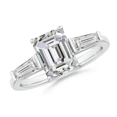 Angara Emerald-cut And Tapered Baguette Diamond Side Stone Engagement Ring In Metallic