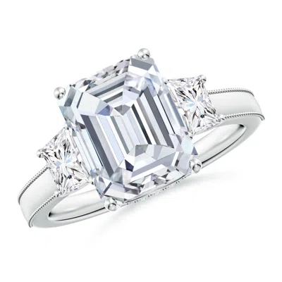 Angara Emerald-cut And Trapezoid Lab-grown Diamond Hidden Halo Engagement Ring In Metallic