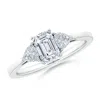 Angara Emerald-cut And Trillion Diamond Three Stone Reverse Tapered Shank Engagement Ring In White Gold/g