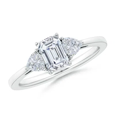 Angara Emerald-cut And Trillion Diamond Three Stone Reverse Tapered Shank Engagement Ring In Metallic