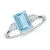 Angara Emerald-cut Aquamarine And Pear Diamond Three Stone Engagement Ring In White Gold/light Swiss Blue