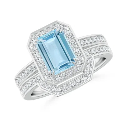 Angara Emerald Cut Aquamarine Bridal Ring Set With Diamond Ring In Blue