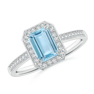 Angara Emerald-cut Aquamarine Engagement Ring With Diamond Halo In Metallic