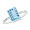 Angara Emerald-cut Aquamarine Engagement Ring With Diamonds In White Gold/light Swiss Blue