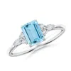 Angara Emerald-cut Aquamarine Side Stone Engagement Ring With Diamonds In White Gold/swiss Blue