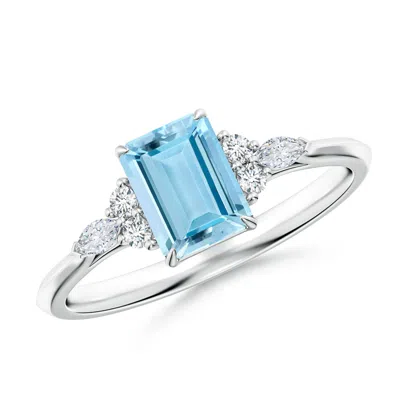Angara Emerald-cut Aquamarine Side Stone Engagement Ring With Diamonds In Metallic