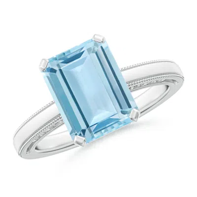 Angara Emerald-cut Aquamarine Solitaire Engagement Ring With Milgrain In Metallic