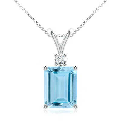 Angara Emerald-cut Aquamarine Solitaire Pendant With Diamond In Blue
