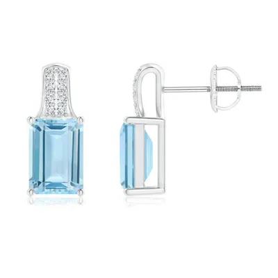 Angara Emerald-cut Aquamarine Studs With Diamond Accents