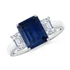 Angara Emerald-cut Blue Sapphire And Diamond Three Stone Ring In White Gold/medium To Rich Blue